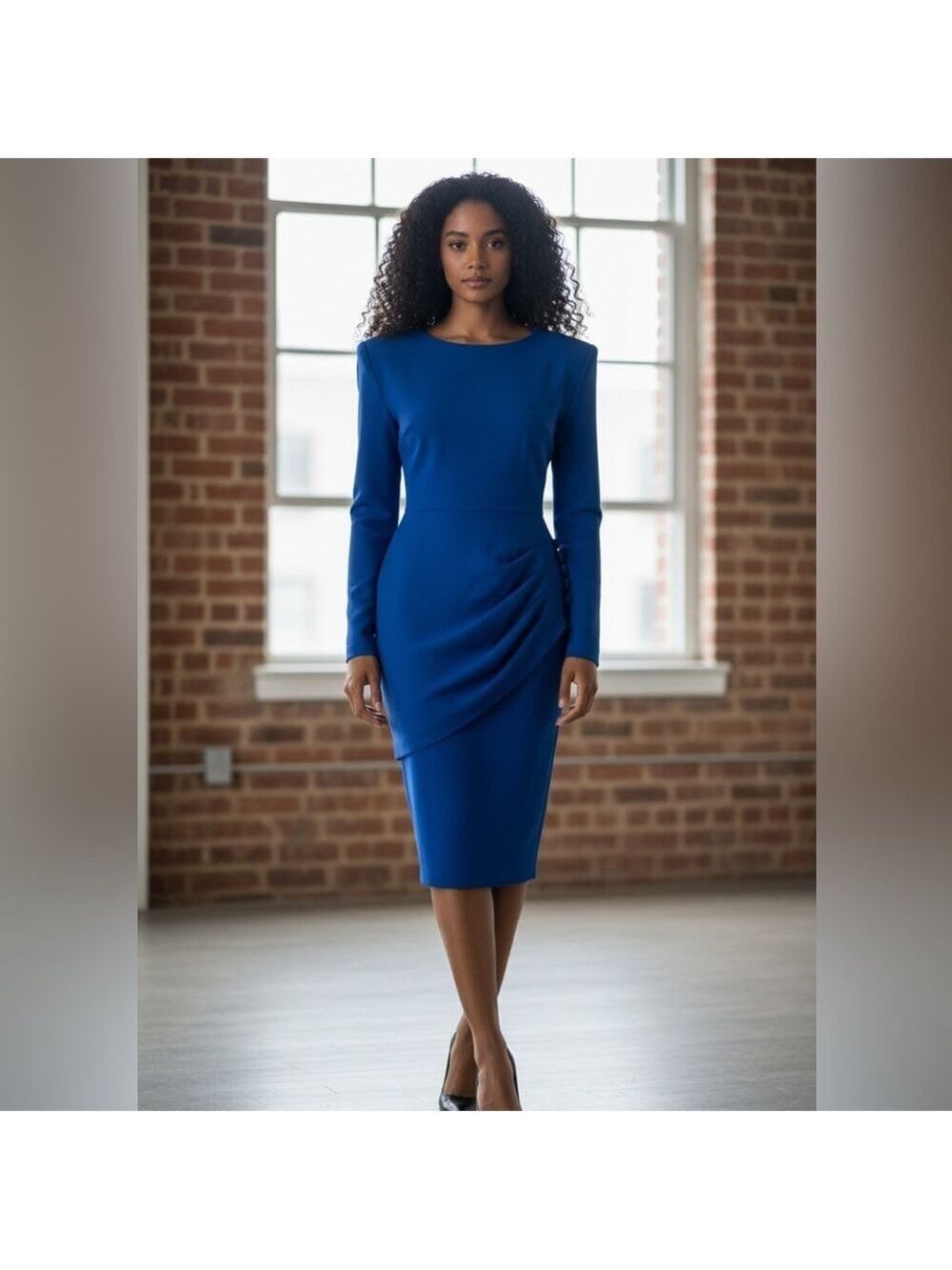 80s ADELE SIMPSON SILK ROYAL BLUE DROP WAIST DRESS W SIDE PLEAT BUTTON DETAIL 12